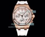 Swiss Copy AP Royal Oak Rose Gold Ladies 37MM White Chronograph Dial Diamond Bezel Watch